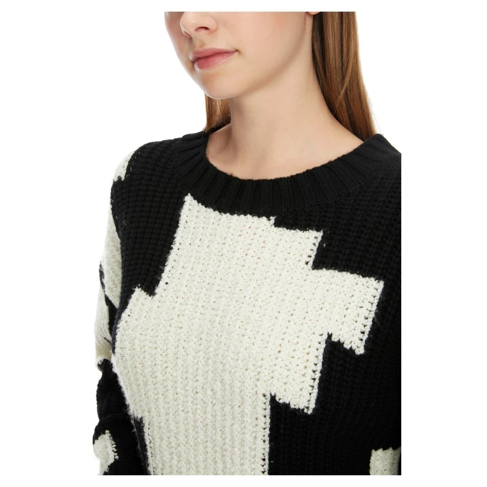 Marc Cain Geruite Wollen Trui Black Dames