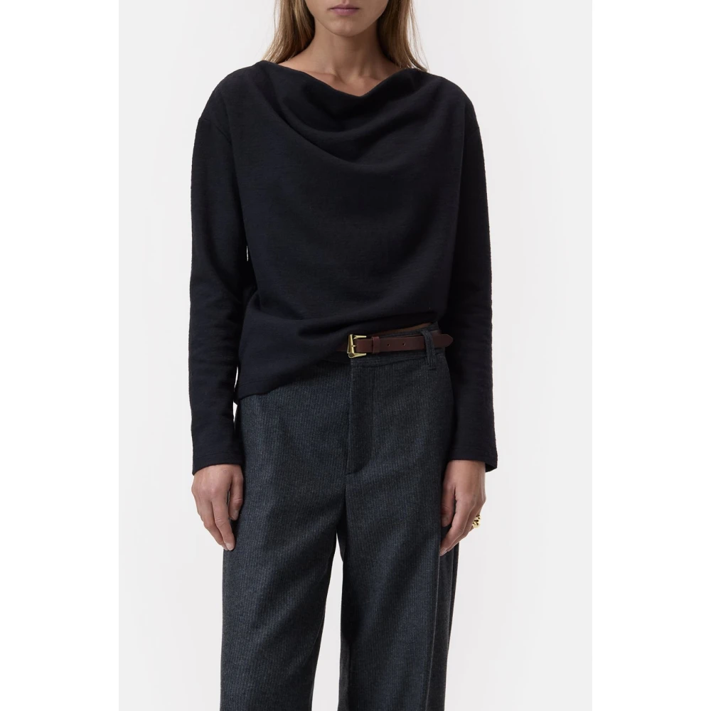closed Gedrapeerd wollen jersey top Black Dames