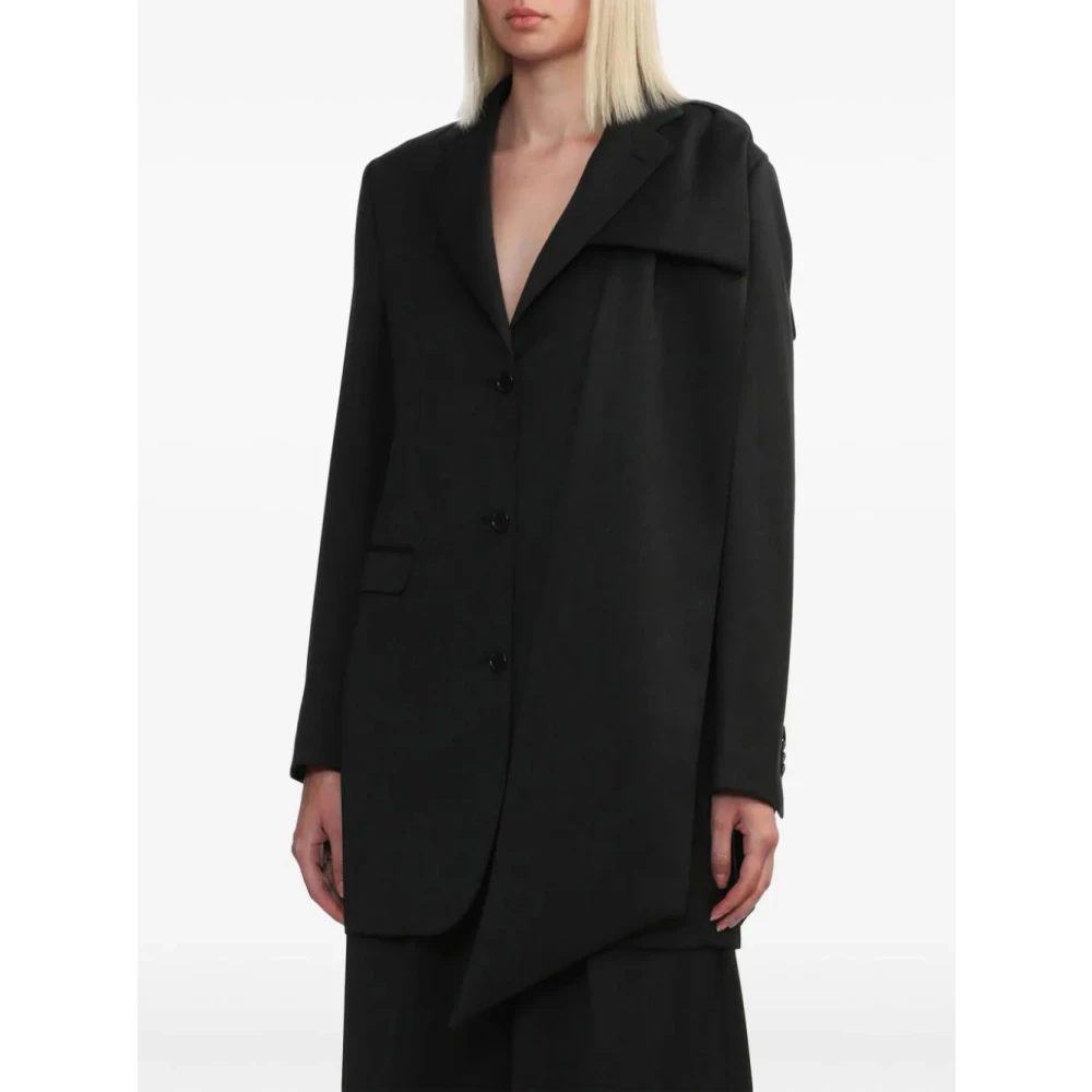 Simone Rocha Strik Detail Lang Plunge Jas Black Dames