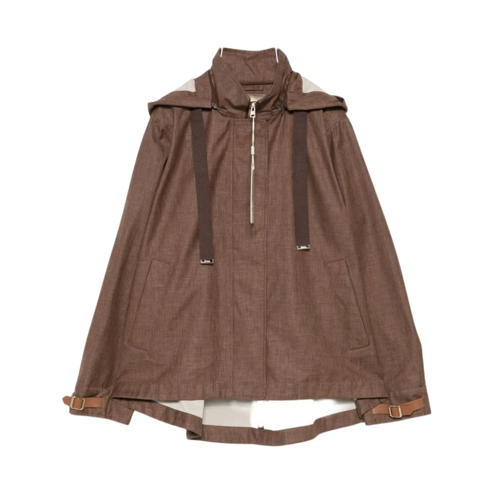 Herno Women's Brown Light Jackets, M, A-Shape Jacket In 3 Layers Linen