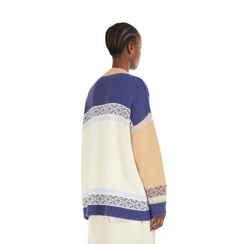 Max Mara Jacquard V-Neck Cardigan Henry Blauw Beige Multicolor Dames