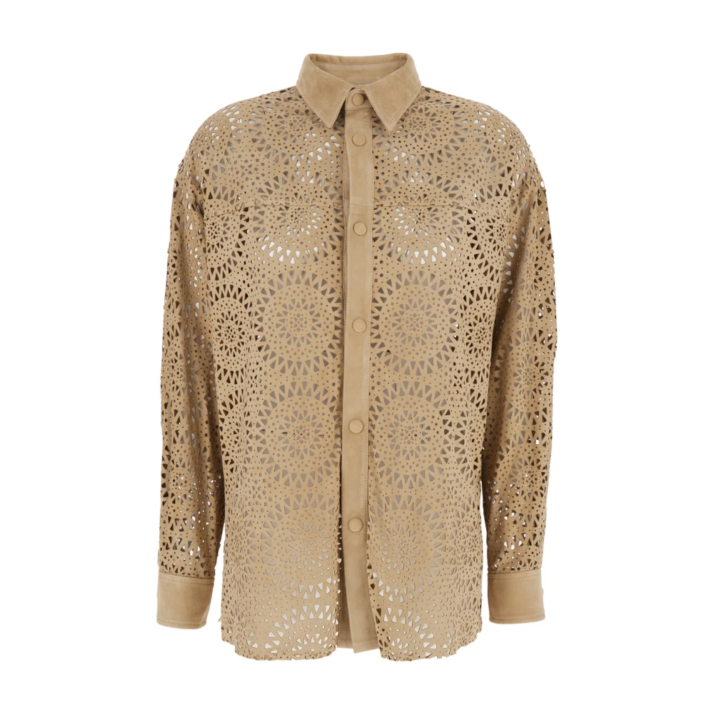 Eleventy Beige Klassieke Kraag Geperforeerde Shirt Beige Dames