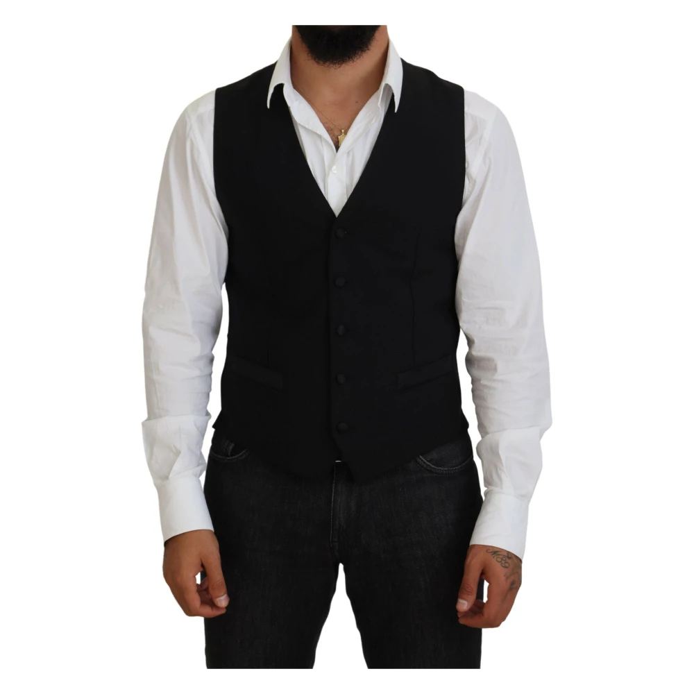 Dolce & Gabbana Elegante Zwarte Formele Vest Black Heren