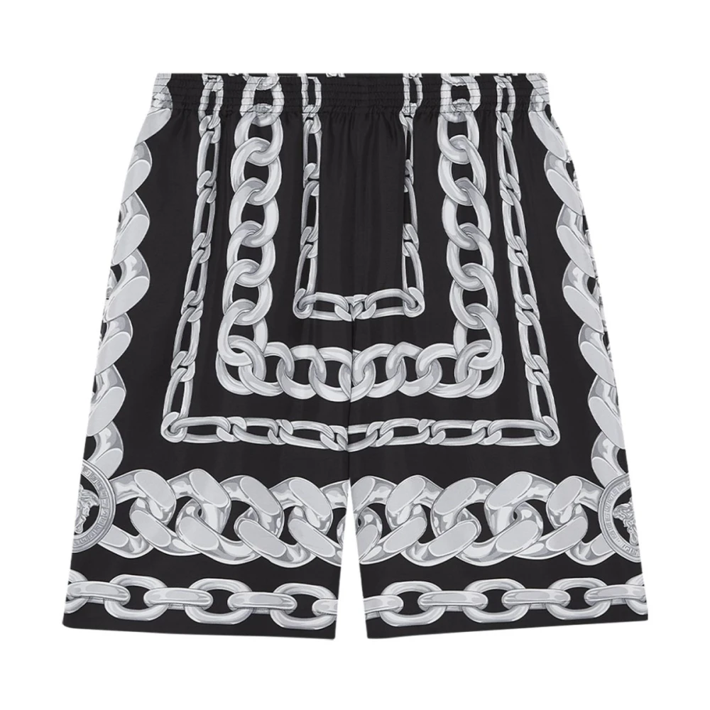 Versace Stijlvolle heren Bermuda shorts in zwart en zilver Black Heren