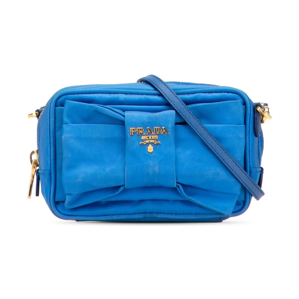 Prada Vintage Women's Blue Pre-Owned Bow Detail Shoulder Bag