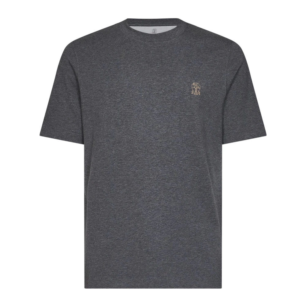 Brunello Cucinelli Gray T-Shirts, Male, S, Solomeo Crest T-Shirt