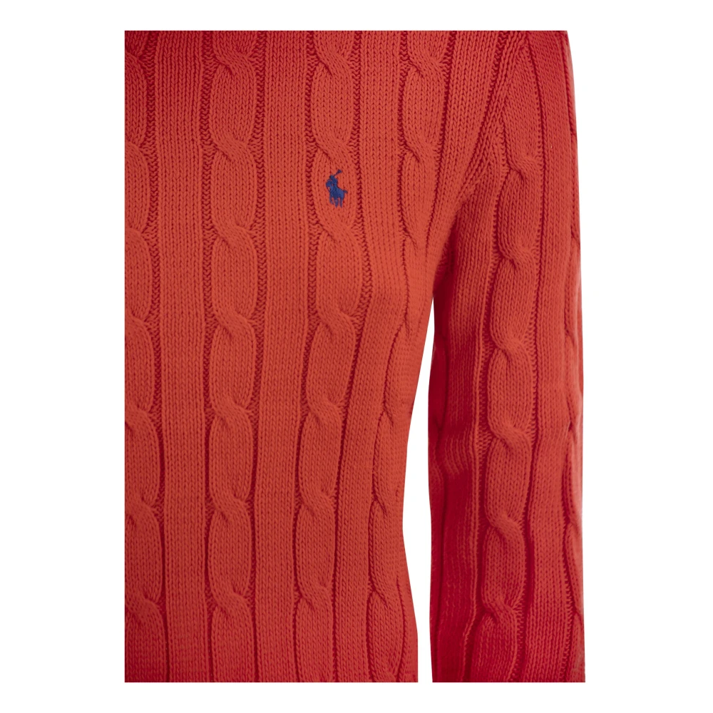 Ralph Lauren Slim Fit Cable Gebreide Trui Red Dames