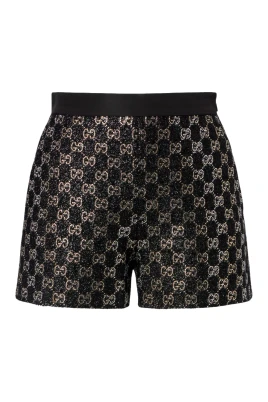 Broderade shorts i ull-tweed lamé