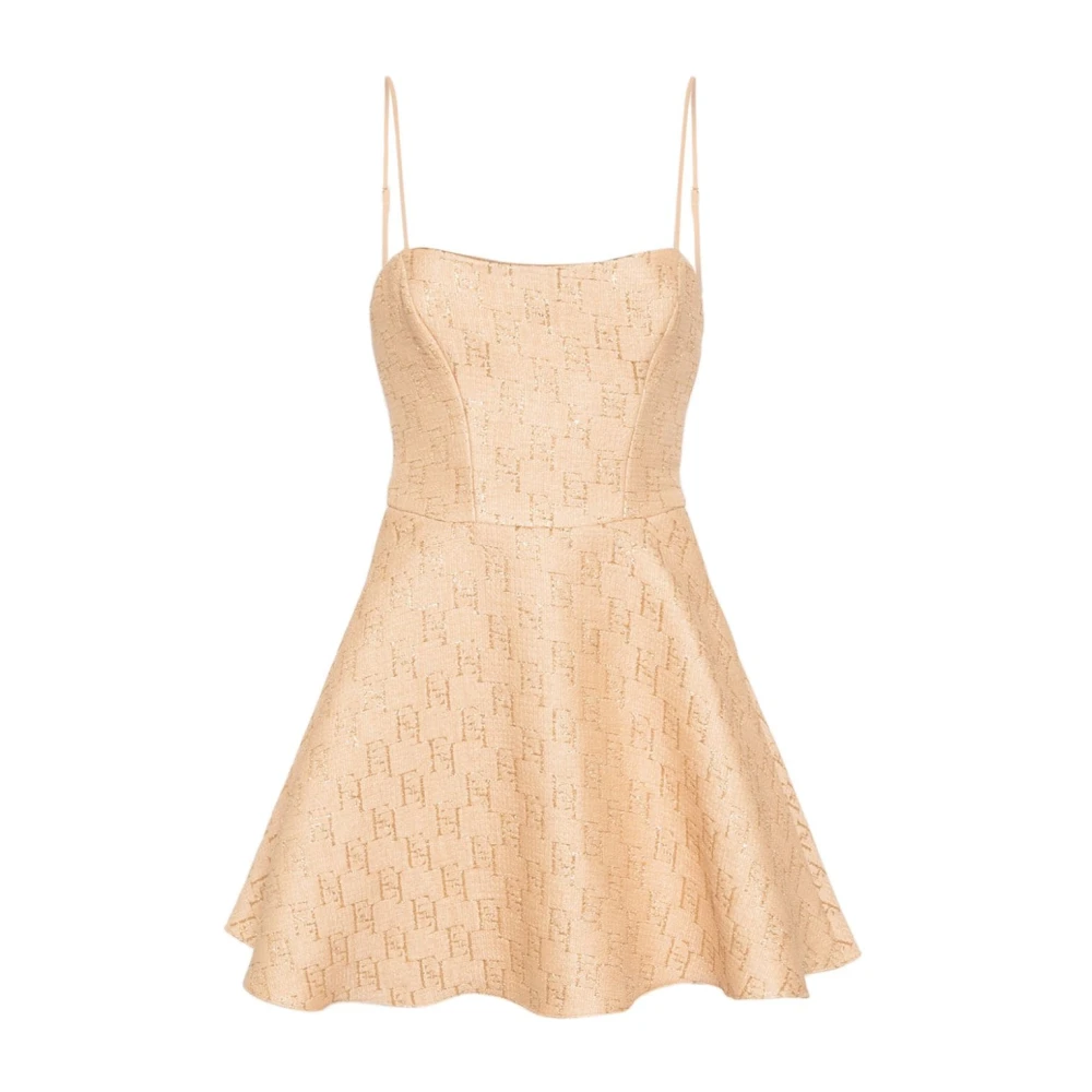 Elisabetta Franchi Beige Jacquard Jurk Hartvormige Halslijn Beige Dames
