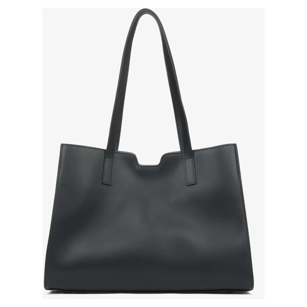 Estro Dames Zwarte Leren Shopper Tas met Gouden Hardware Er00115797 Black Dames