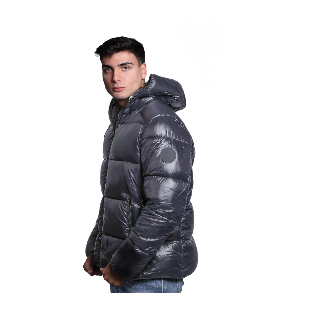 Save The Duck Zwarte Nylon Gewatteerde Jas met Capuchon Black Heren