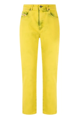 Gula raka jeans med mångsidiga fickor
