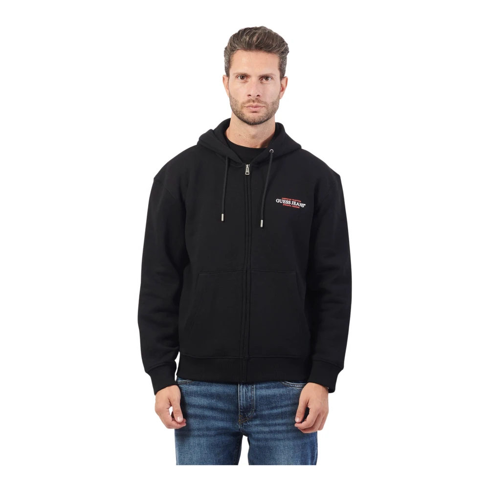 Guess Svart Hoodie Med Dragkedja Black, Herr