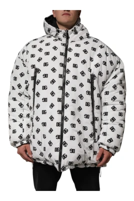 Vit Monogram Huva Pufferjacka