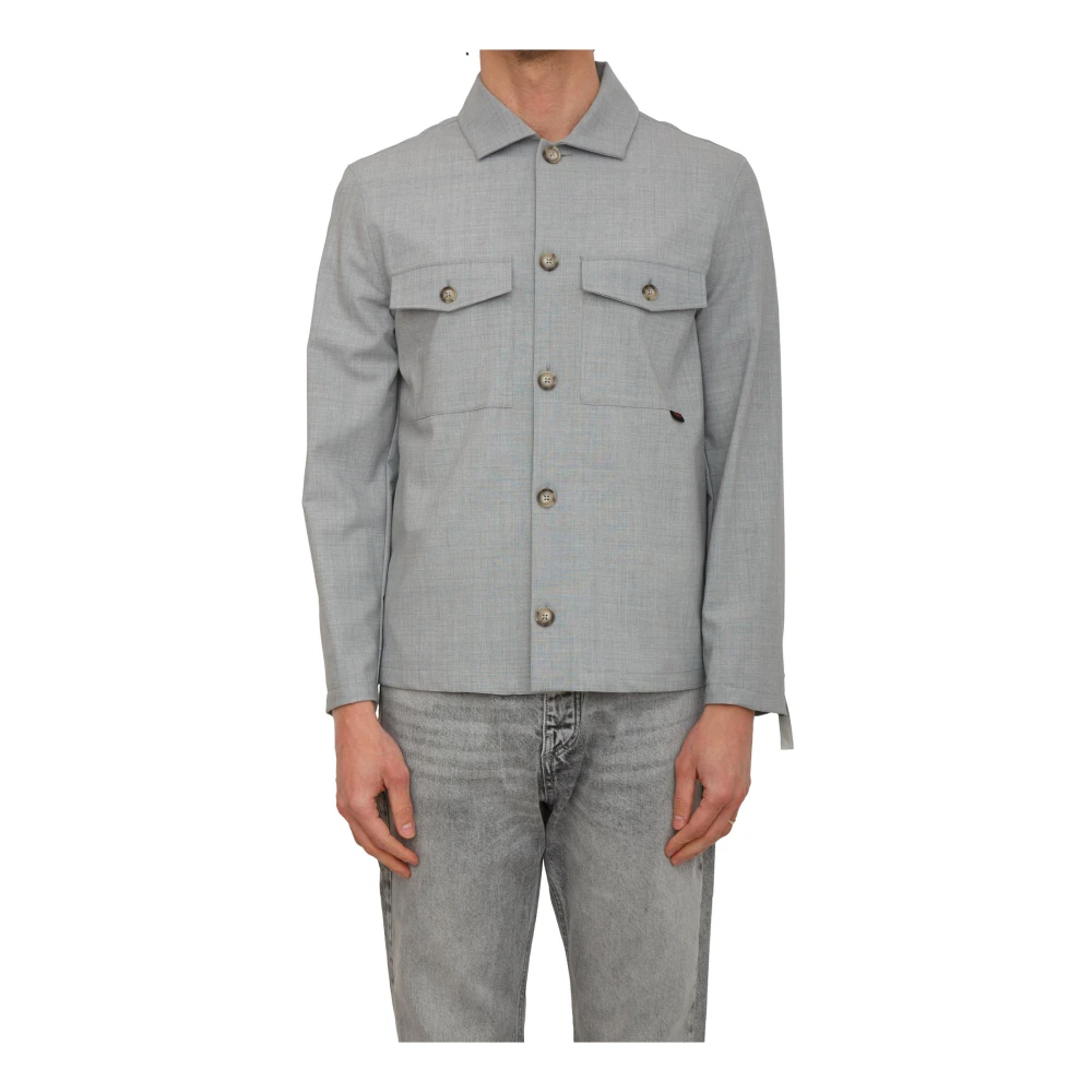 Liu Jo Mannelijk Grijs Overhemden Heren, L, Wol, Overshirt Van Wolmix