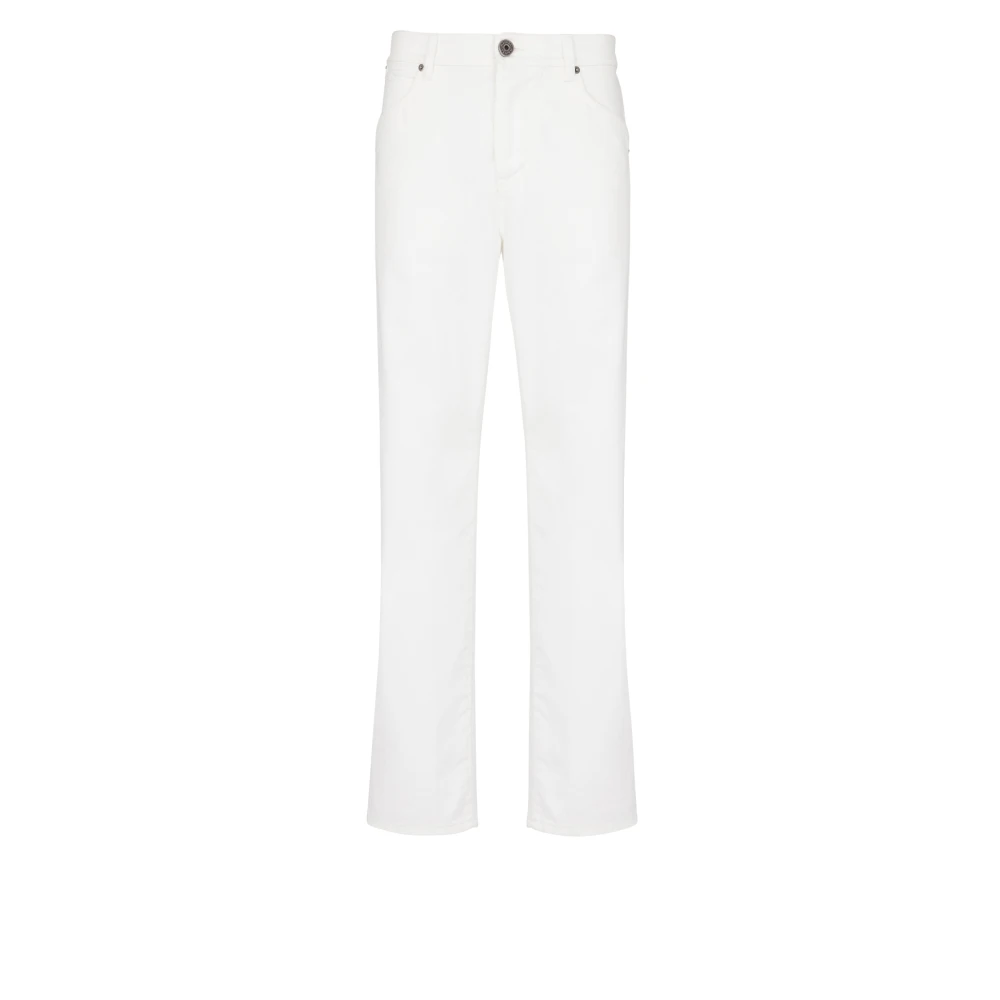 Balmain Witte Straight-Leg Jeans met Logo Borduursel White Heren