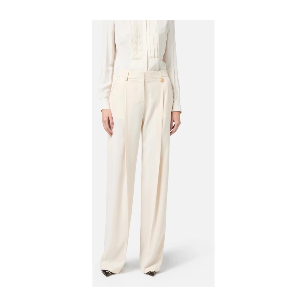 Elisabetta Franchi Palazzo Broek met Pintucks en Contraststiksels Beige Dames