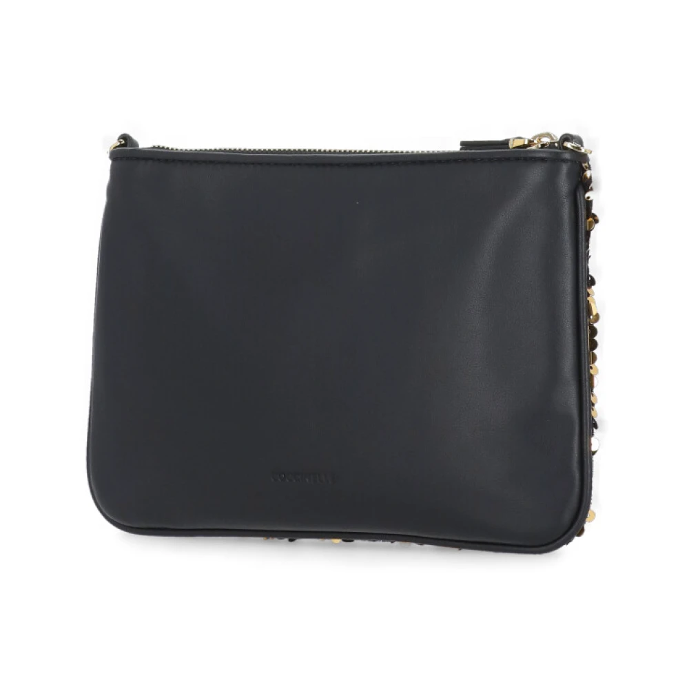 Coccinelle Zwarte leren pochette met pailletten Black Dames