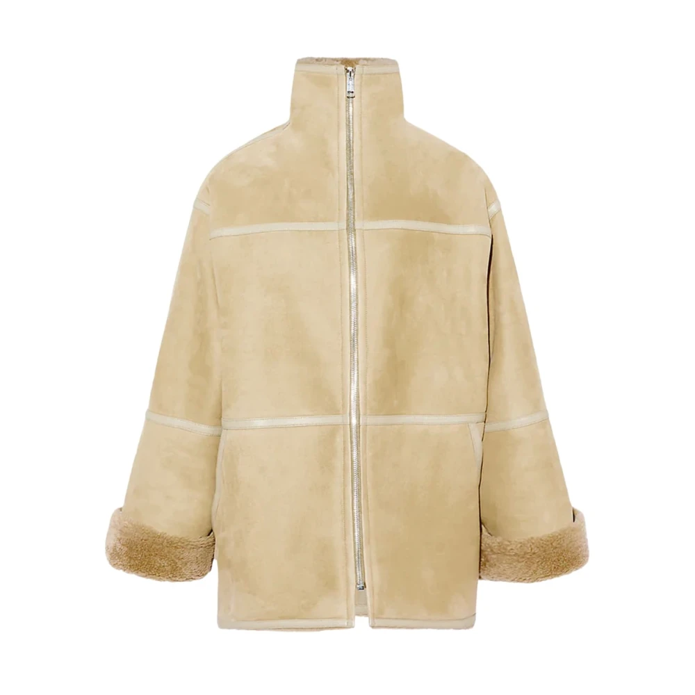Yves Salomon Women's Beige Short Suede Merino Lambskin Coat