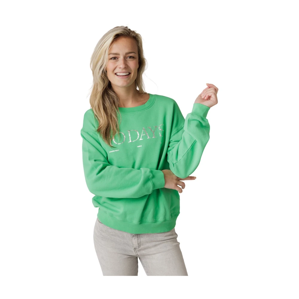 10Days Groene Logo Sweater Loose Fit Green Dames