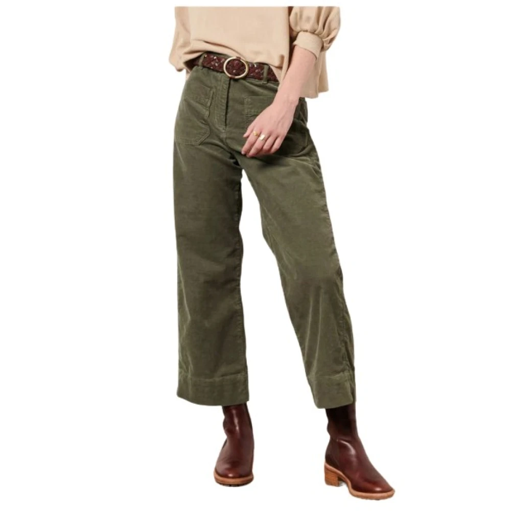 Sessun Crop en wijde pijpen katoenen fluwelen broek Green Dames