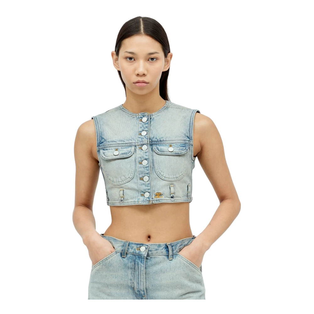 Courrèges Women's Blue Denim Crop Vest With Logo Embroidery