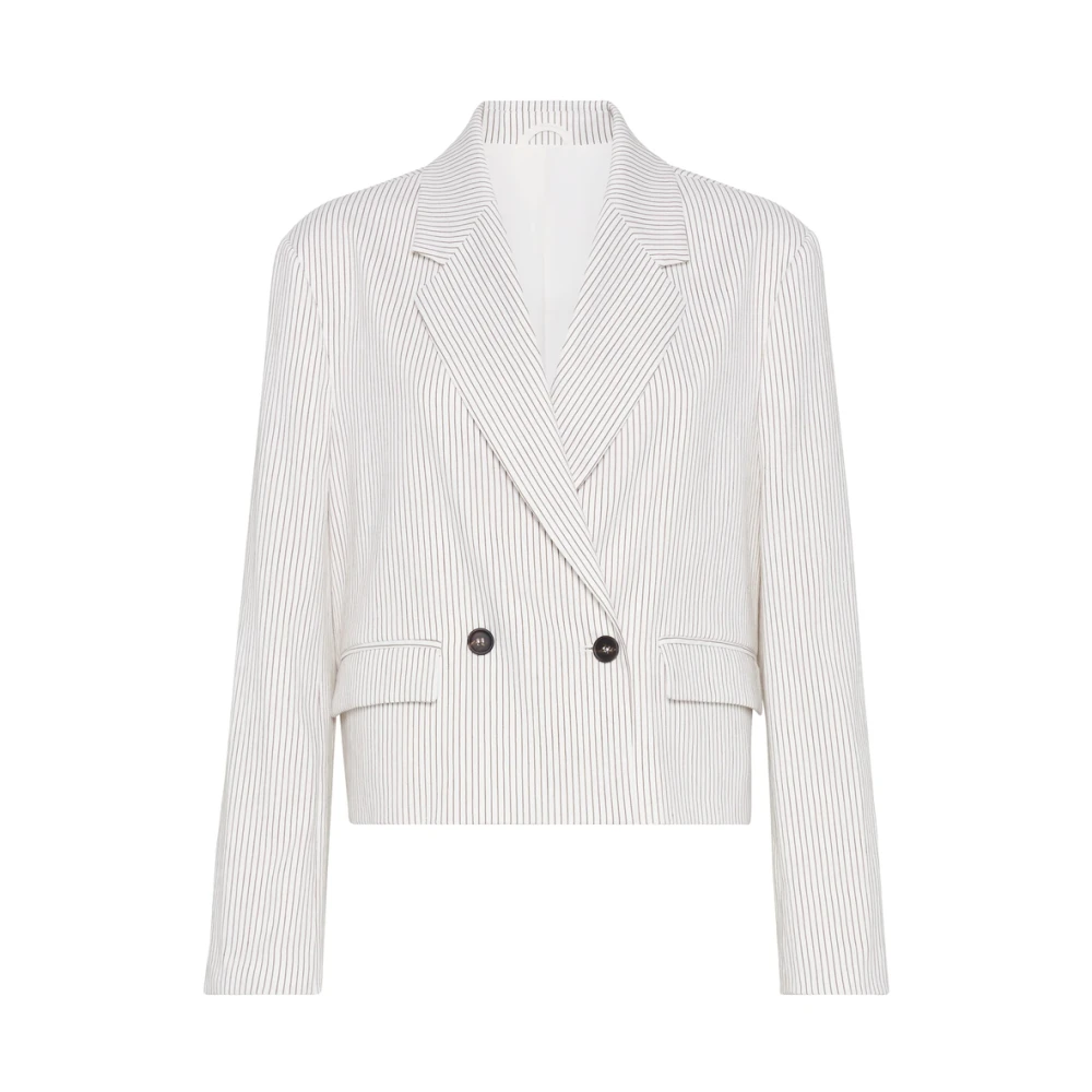 BRUNELLO CUCINELLI Witte Double-Breasted Jas met Zakken White Dames