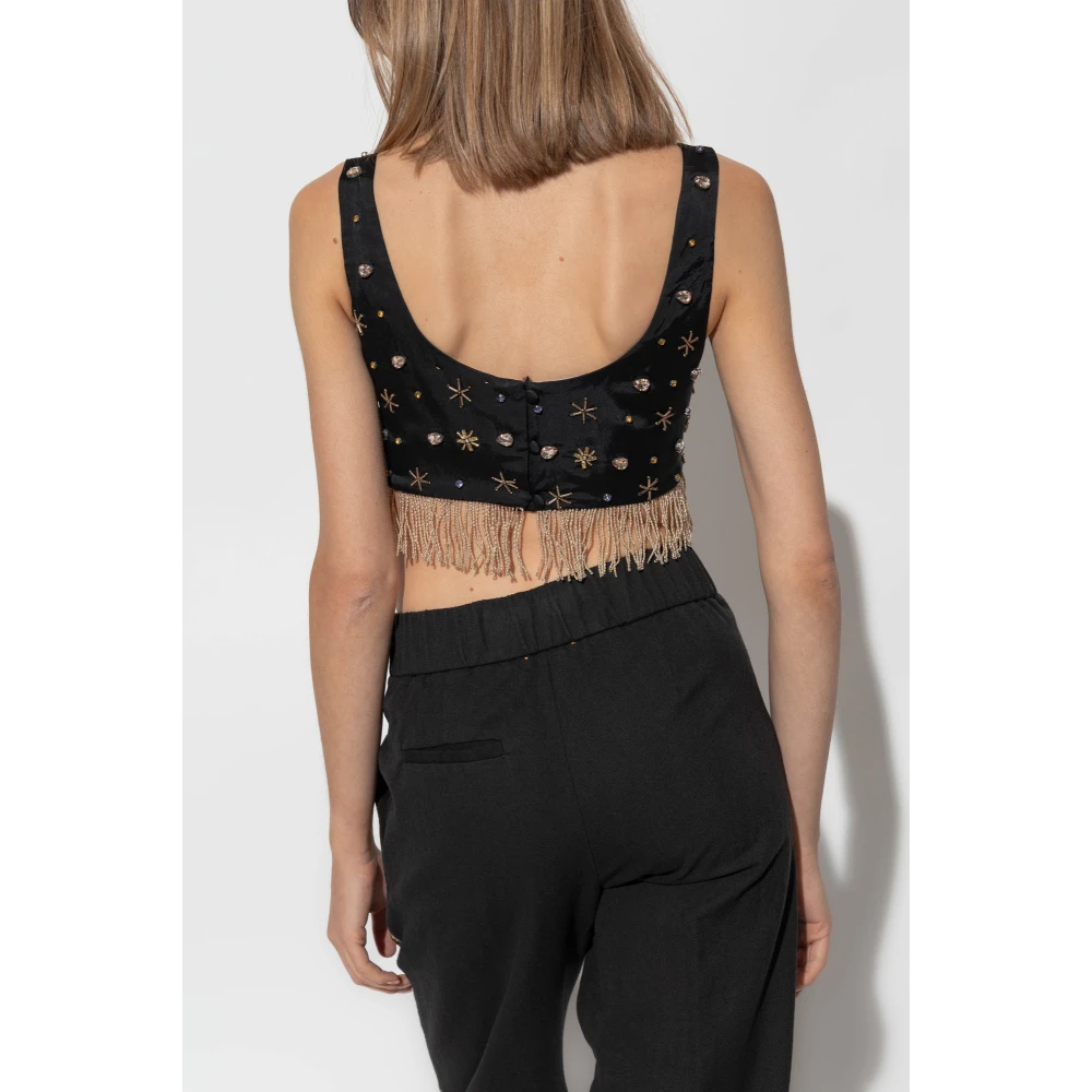 Forte Korte top met glinsterende applicaties Black Dames