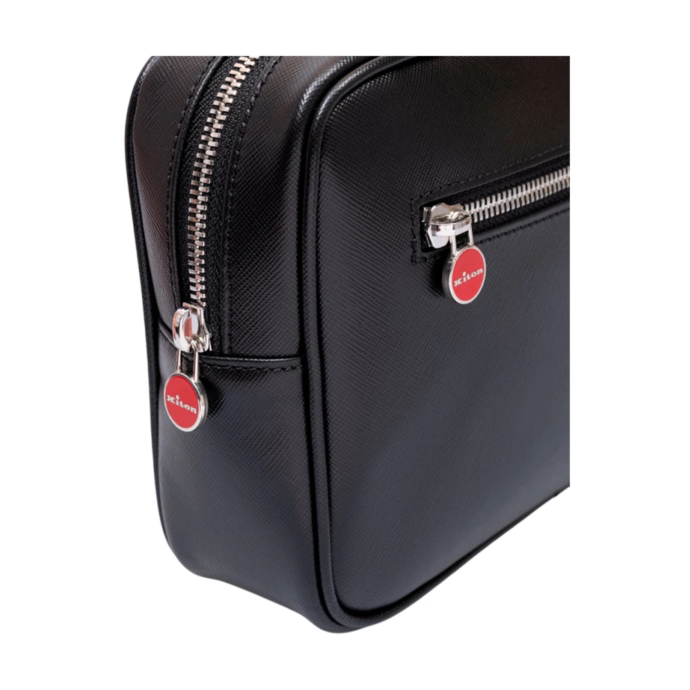 Kiton Gestructureerde leren clutch met logo rits Black Heren