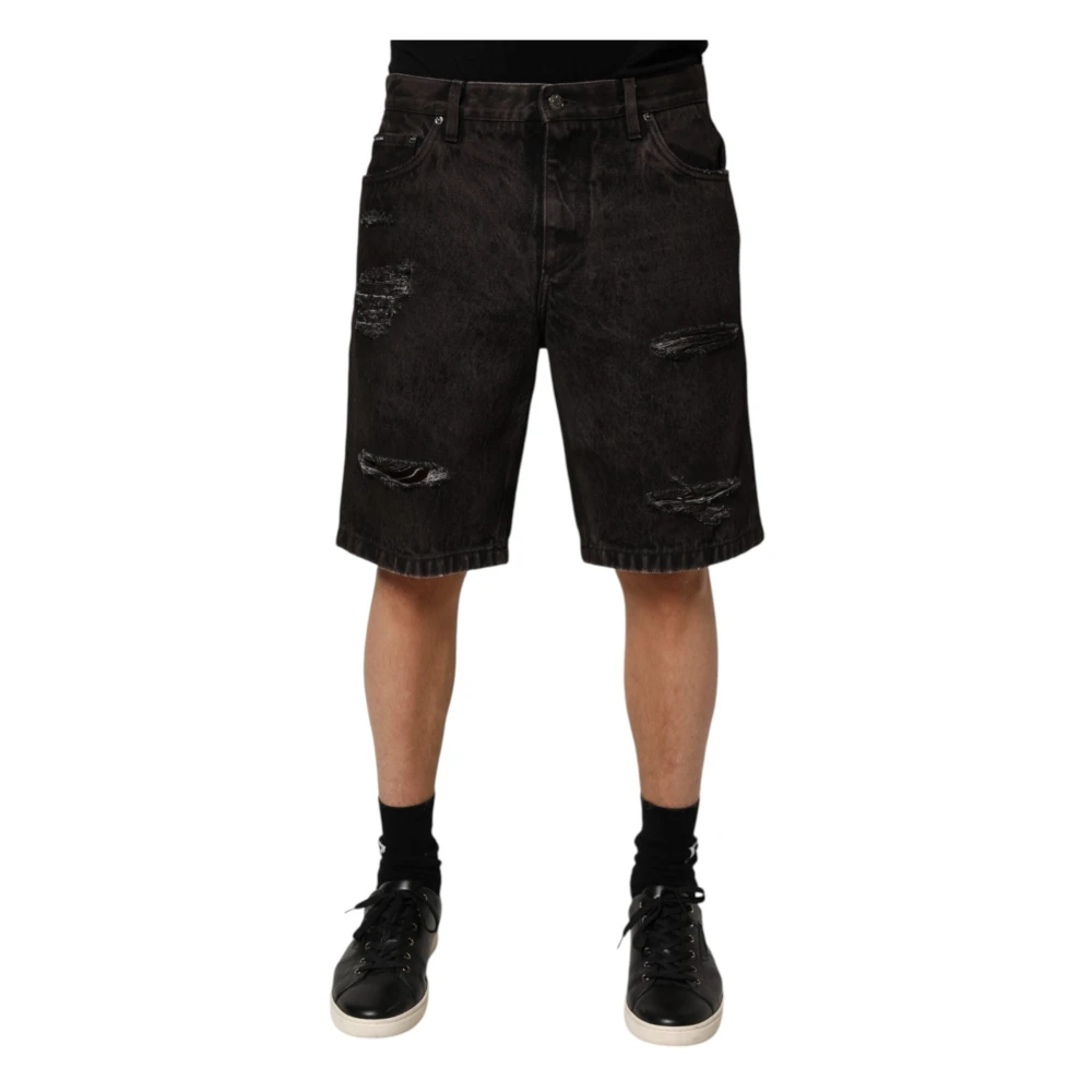Dolce & Gabbana Men's Black Tattered Denim Bermuda Shorts