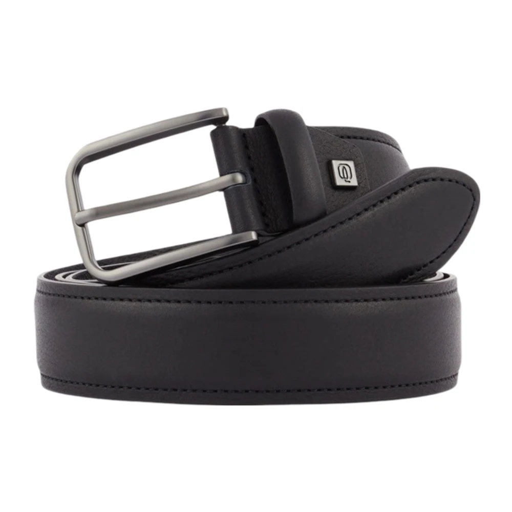 Piquadro Men's Black Belts, One Size, Leather Belt With Buckle