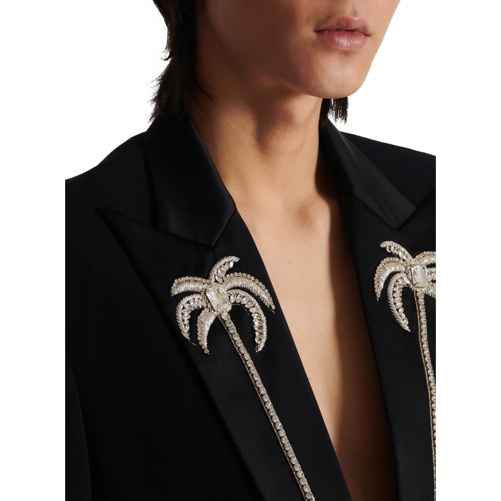 Balmain 1-knoops jas met geborduurde palmboomkraag Black Heren