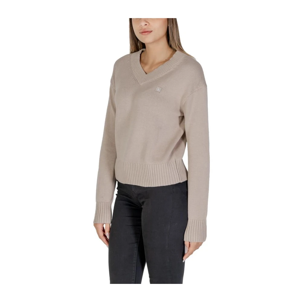 Calvin Klein Jeans Katoenen Gebreide Trui Dames Collectie Beige Dames