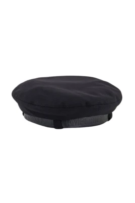 Wool Cloth Beret with Leather Logo Ribbon