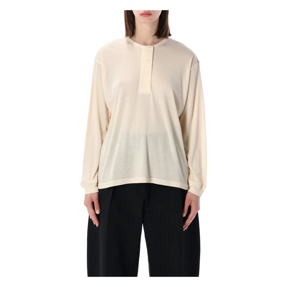 Studio Nicholson Women's Beige Rutas Serafino Top - Long Sleeve T-Shirts - Xs - Tops