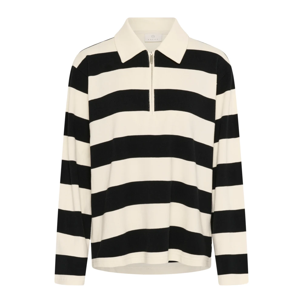 Kaffe Gestreepte Polo Blouse Zwart Wit Black Dames