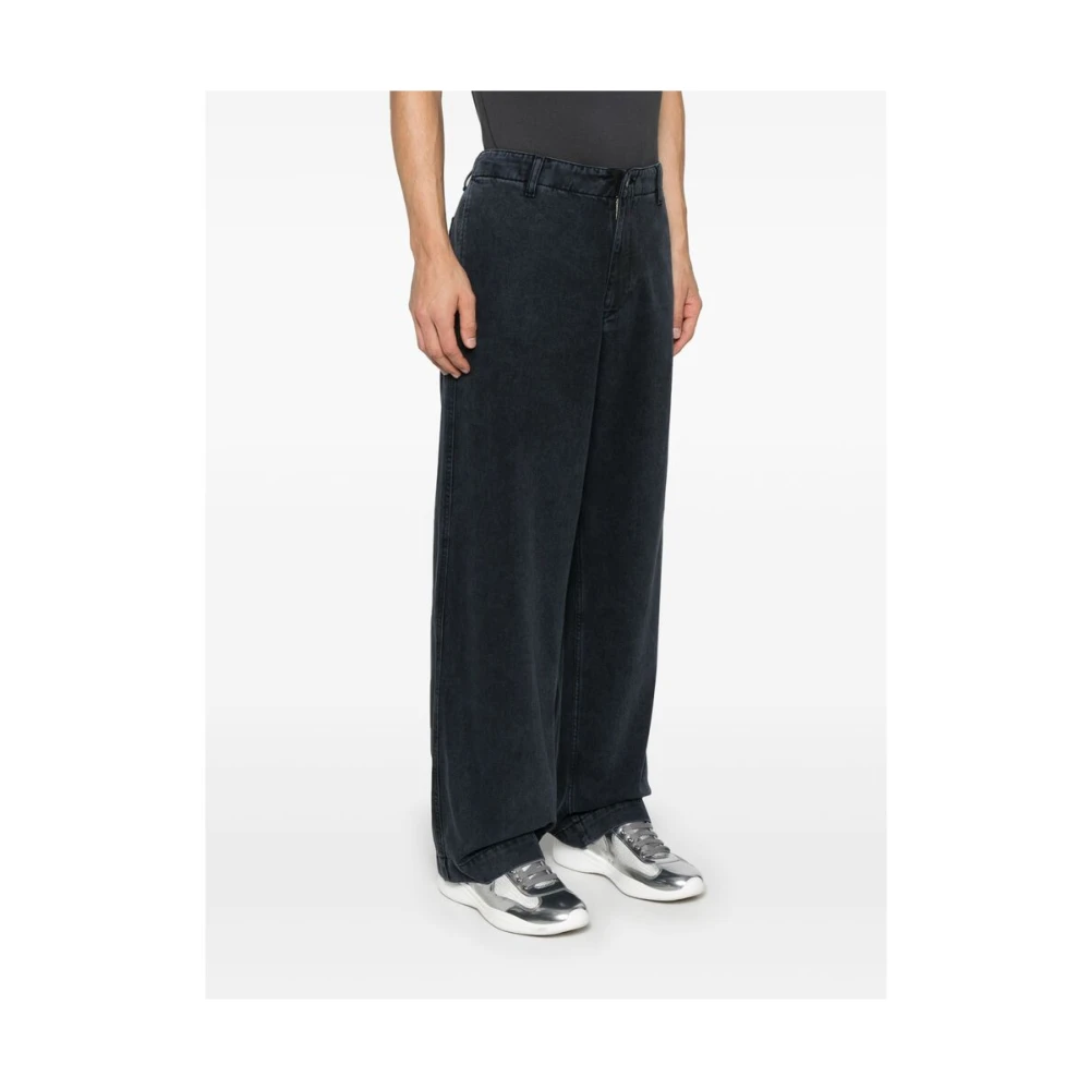 Emporio Armani Zwart Blauw Katoenen Twill Wijde Pijp Broek Black Heren