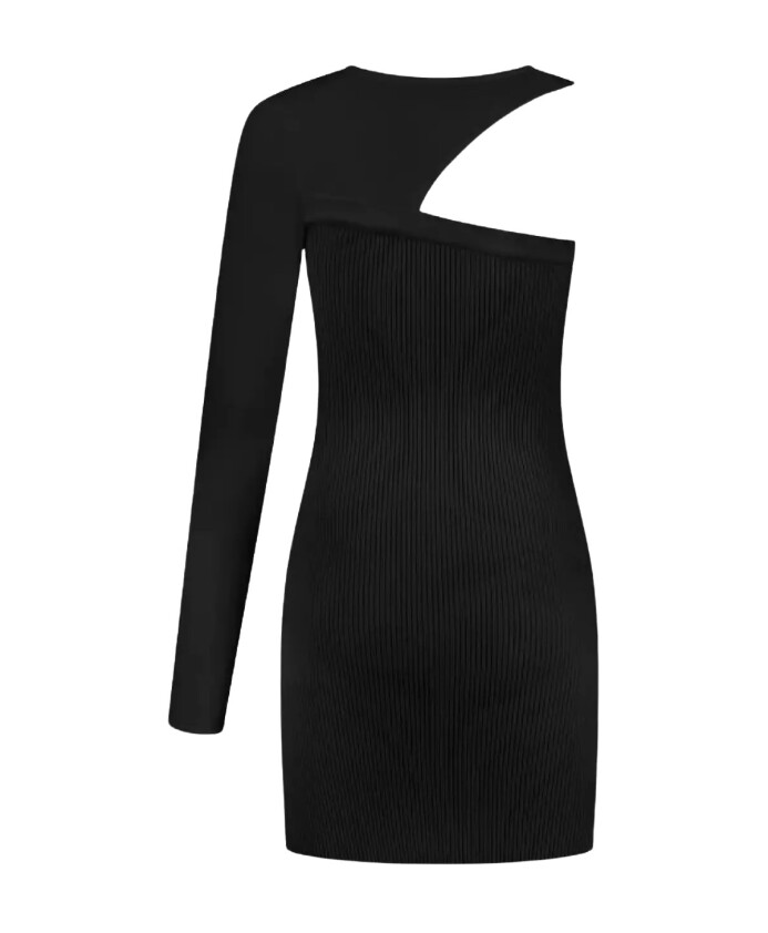 one-sleeve-black-mini-dress