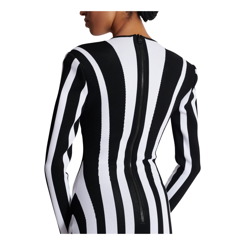 Balmain Gestreepte gebreide jurk Black Dames