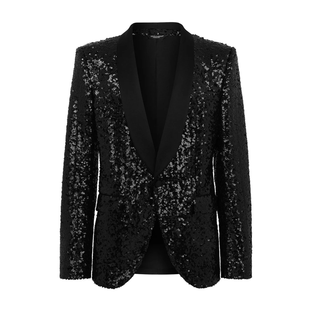 Dolce & Gabbana Svart Enkelknäppt Kavaj Sicilia-Modell Med Paljettapplikation
