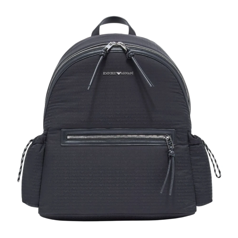 Emporio Armani Men's Blue Nylon Backpack With Monogram Lettering - Backpacks - One Size - Bags