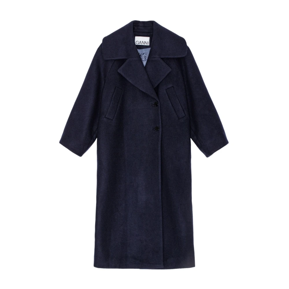 Ganni Blauwe Wollen Jas Mantel Aw24 Blue Dames