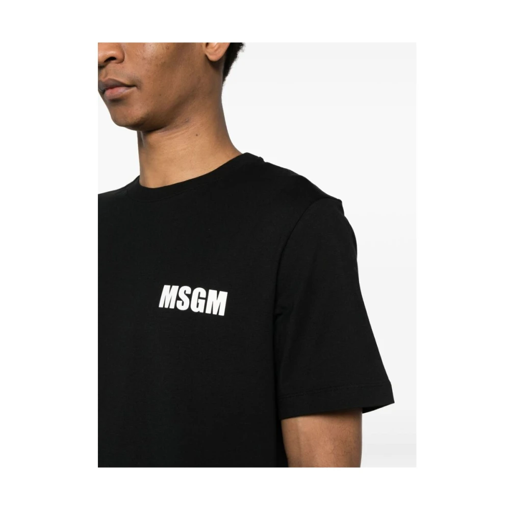 Msgm Zwart Wit Logo Print T-shirt Black Heren