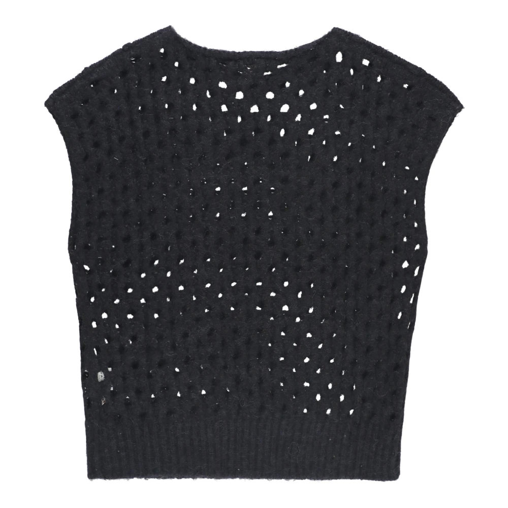 Kangra Zwart Kasjmier Wollen Gilet met Kant Black Dames