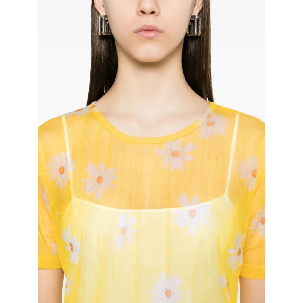 Moschino Gele Crewneck Jurk Gevoerd Korte Mouwen Yellow Dames