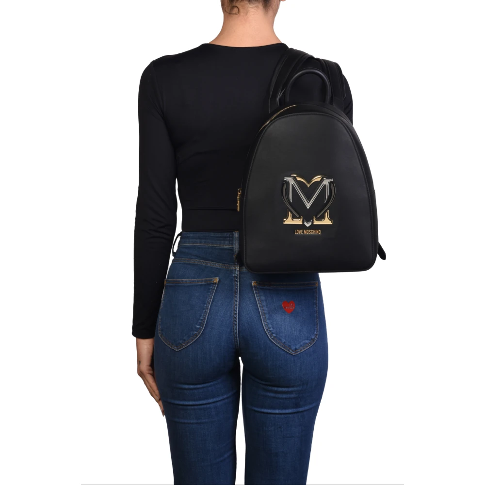 Love Moschino Zwarte Logo Rits Rugzak Black Dames