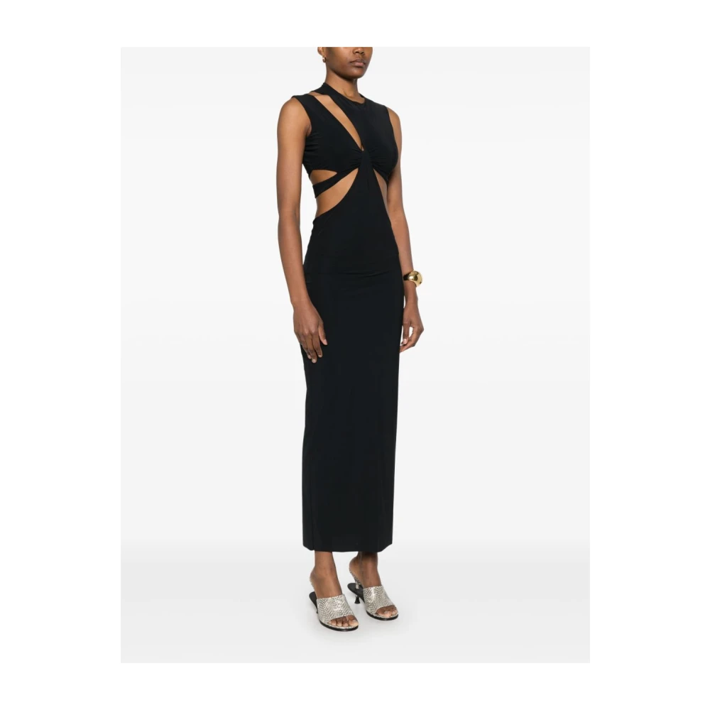 Amazuin Zwarte Mouwloze Jurk met V-Hals en Uitsparingen Black Dames