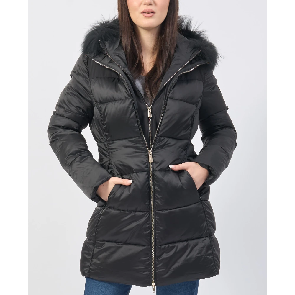 YES ZEE Zwarte gewatteerde jas met nepbont Black Dames