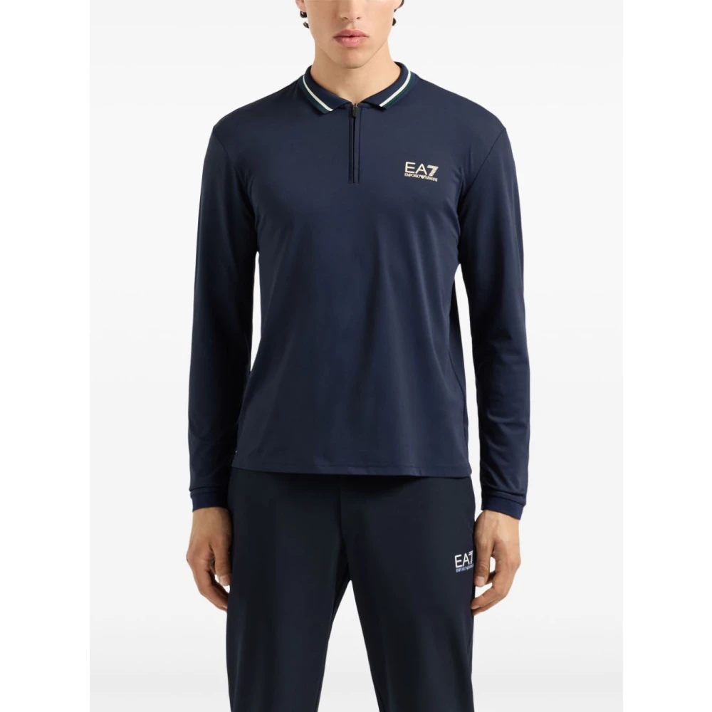Emporio Armani EA7 Blauw Logo Print Poloshirt Blue Heren