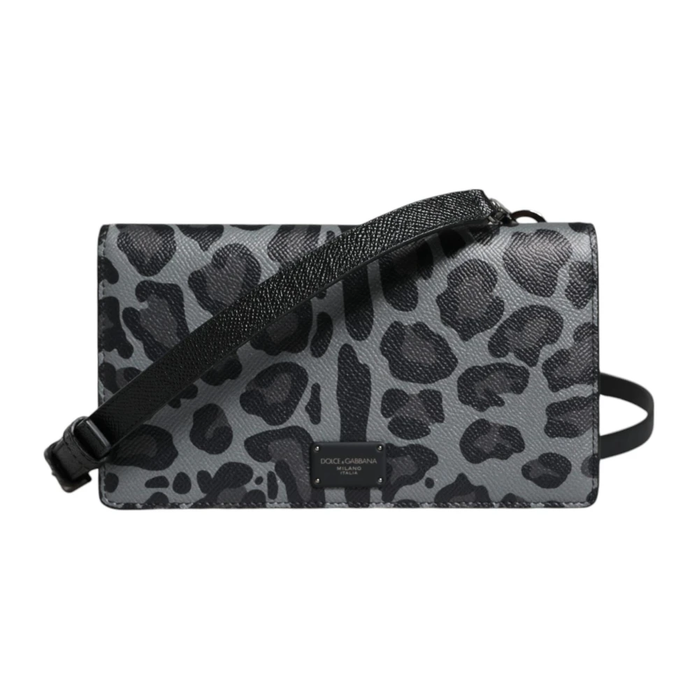 Dolce & Gabbana Leopard Läder Crossbody Korthållare Väska Multicolor, Dam